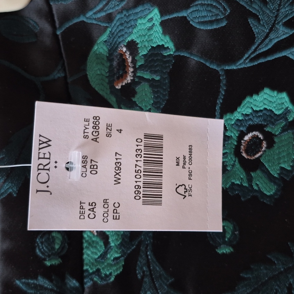 J. Crew Emmie Poppy A-line Black & Green Lined Skirt Size 4, New With Tags - Picture 3 of 16